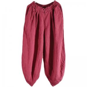 Chinese Buttons Linen Carrot Pants Loose Plain Cruise Wear