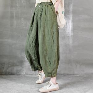 Chinese Buttons Linen Carrot Pants Loose Plain Cruise Wear