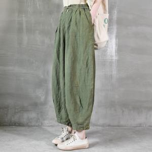 Chinese Buttons Linen Carrot Pants Loose Plain Cruise Wear