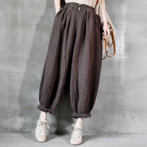 Chinese Buttons Linen Carrot Pants Loose Plain Cruise Wear