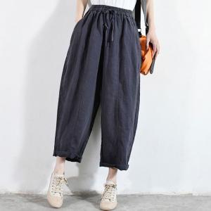 Folk Hip Pockets Beach Pants Boho Linen Large Trousers