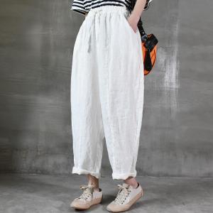 Folk Hip Pockets Beach Pants Boho Linen Large Trousers