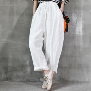 Folk Hip Pockets Beach Pants Boho Linen Large Trousers