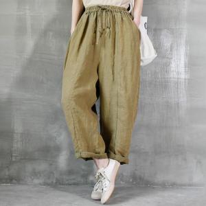 Folk Hip Pockets Beach Pants Boho Linen Large Trousers