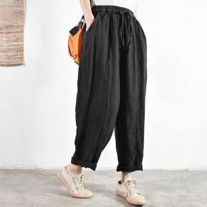 Folk Hip Pockets Beach Pants Boho Linen Large Trousers