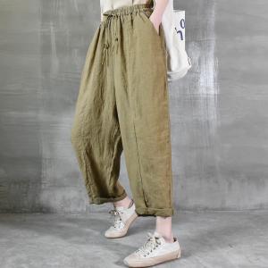 Folk Hip Pockets Beach Pants Boho Linen Large Trousers