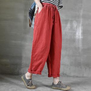 Folk Hip Pockets Beach Pants Boho Linen Large Trousers