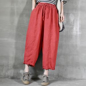 Folk Hip Pockets Beach Pants Boho Linen Large Trousers
