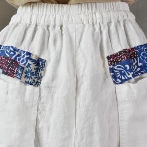 Folk Hip Pockets Beach Pants Boho Linen Large Trousers