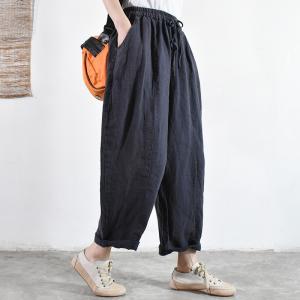 Folk Hip Pockets Beach Pants Boho Linen Large Trousers