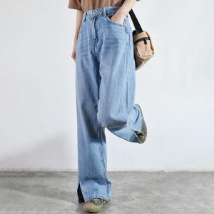 Mid-Wash Blue Floor Length Jeans City-Edgy Straight Leg Jeans