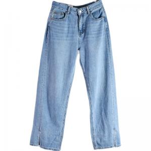 Mid-Wash Blue Floor Length Jeans City-Edgy Straight Leg Jeans