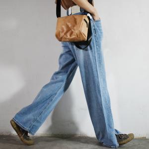 Mid-Wash Blue Floor Length Jeans City-Edgy Straight Leg Jeans