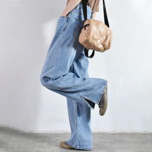 Mid-Wash Blue Floor Length Jeans City-Edgy Straight Leg Jeans