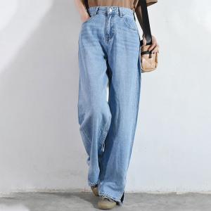 Mid-Wash Blue Floor Length Jeans City-Edgy Straight Leg Jeans