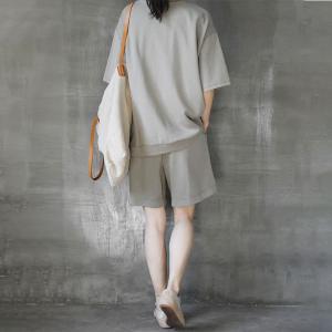 Casual Style Bear Oversized Sweatshirt with Cotton Wide Leg Shorts