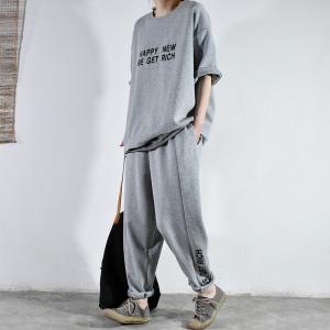 Sports Casual Cotton Letter Sweatshirt with Long Tapered Sweat Pants