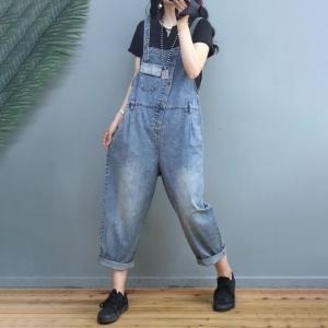 Stone Wash Baggy Korean Overalls Denim Adjustable Straps Salopette