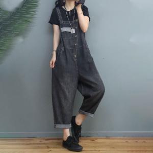 Stone Wash Baggy Korean Overalls Denim Adjustable Straps Salopette