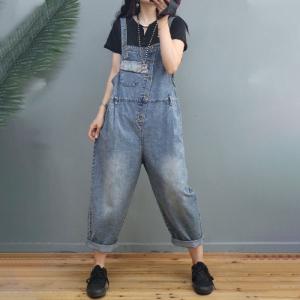 Stone Wash Baggy Korean Overalls Denim Adjustable Straps Salopette