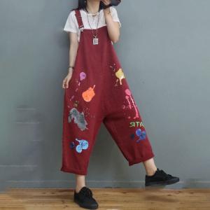 Street Style Graffiti Painted Overalls Large Comfy Gardening Clothes