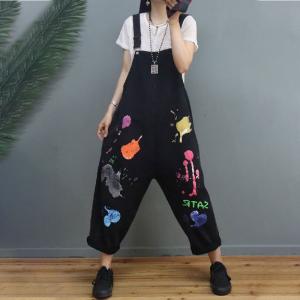 Street Style Graffiti Painted Overalls Large Comfy Gardening Clothes