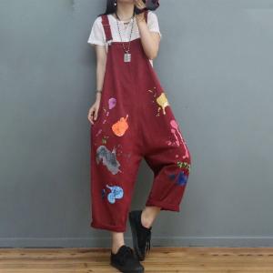 Street Style Graffiti Painted Overalls Large Comfy Gardening Clothes