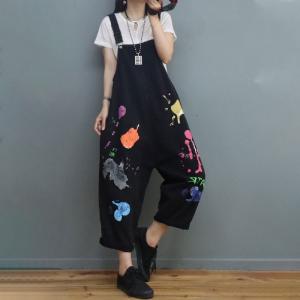 Street Style Graffiti Painted Overalls Large Comfy Gardening Clothes