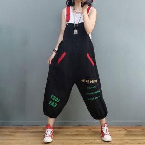 Korean Style Letter Dungarees Plus Size Ripped Overalls for Women