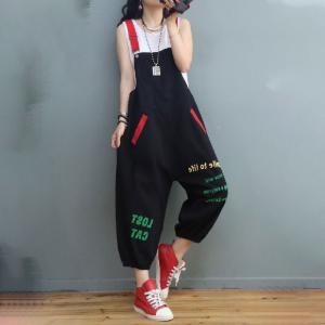 Korean Style Letter Dungarees Plus Size Ripped Overalls for Women