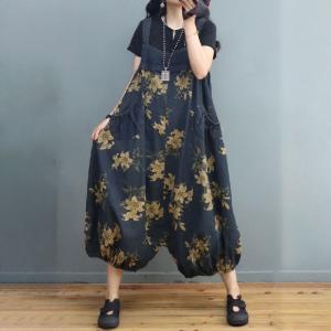 Artistic Printed Plus Size Balloon Pants Printed Denim One-Piece Pants