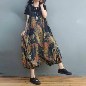 Artistic Printed Plus Size Balloon Pants Printed Denim One-Piece Pants