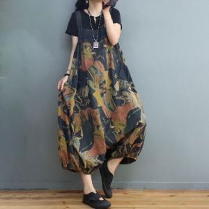 Artistic Printed Plus Size Balloon Pants Printed Denim One-Piece Pants