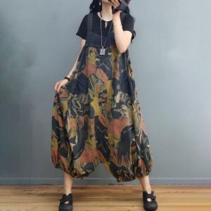 Artistic Printed Plus Size Balloon Pants Printed Denim One-Piece Pants