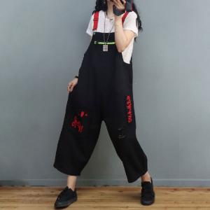 Letter Patchwork Farm Overalls Distressed Adjustable Straps Dungarees