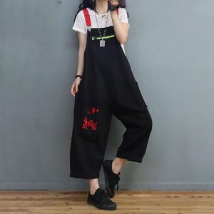 Letter Patchwork Farm Overalls Distressed Adjustable Straps Dungarees