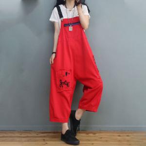 Letter Patchwork Farm Overalls Distressed Adjustable Straps Dungarees