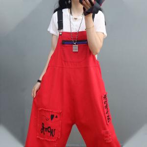 Letter Patchwork Farm Overalls Distressed Adjustable Straps Dungarees