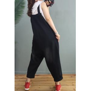 Patchwork Straight Legs Salopette Ripped Casual Overalls