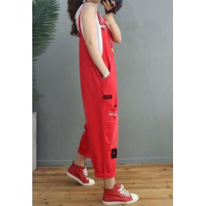 Patchwork Straight Legs Salopette Ripped Casual Overalls