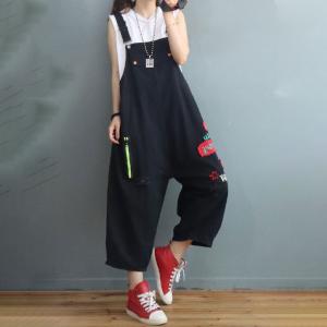 City-Chic Letter Patchwork Baggy Overalls Denim Adjustable Straps Pants