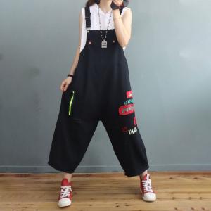 City-Chic Letter Patchwork Baggy Overalls Denim Adjustable Straps Pants