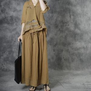 Oriental Style Layered Chinese Blouse Crane and Mountain Linen Clothing