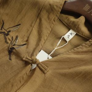 Oriental Style Layered Chinese Blouse Crane and Mountain Linen Clothing