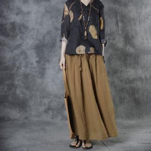 Vintage Embroidered Skirt Loose Linen Gaucho Skirt