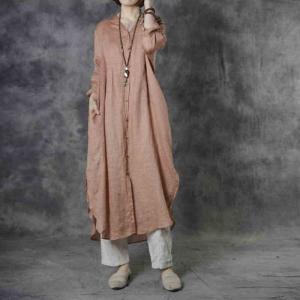 Single-Breasted Embroidered Clothing Ramie Loose Shirt Dress