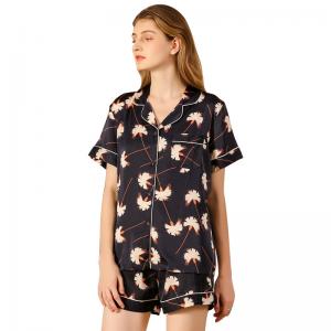 Ginkgo Prints Short Sleeves Pajama Shorts Sets Satin Summer Loungewear