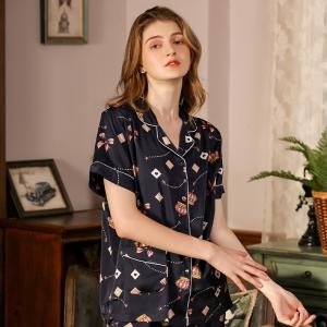 Cute Printed Short Sleeve Homewear with Long Pajamas Pants