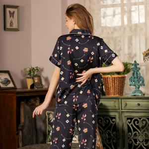 Cute Printed Short Sleeve Homewear with Long Pajamas Pants