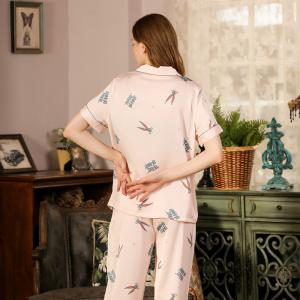Cartoon Rabbit Light Pink Homewear Top with Long Silk Pants